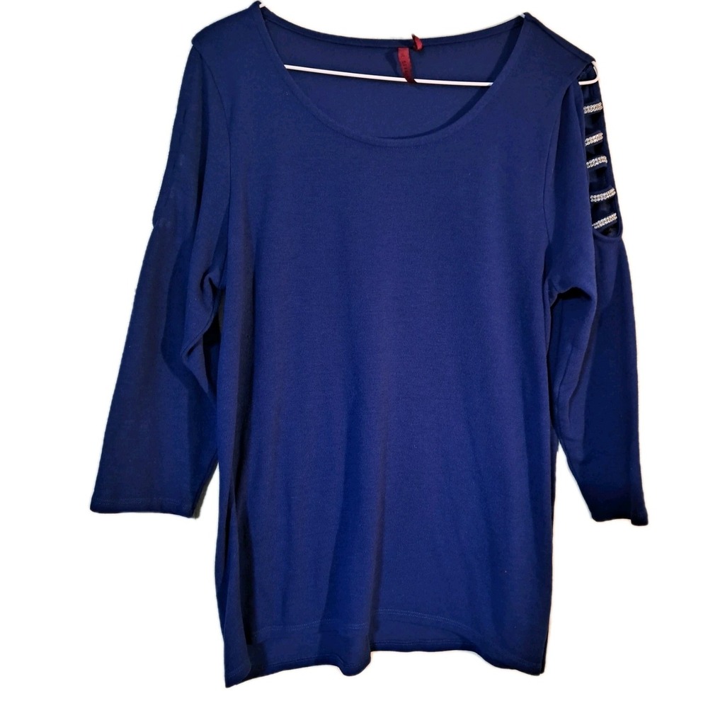 026) Love Scarlett Blouse Womens XL Petite Royal Blue 3/4 Qtr Sleeve‎ Rhinestone